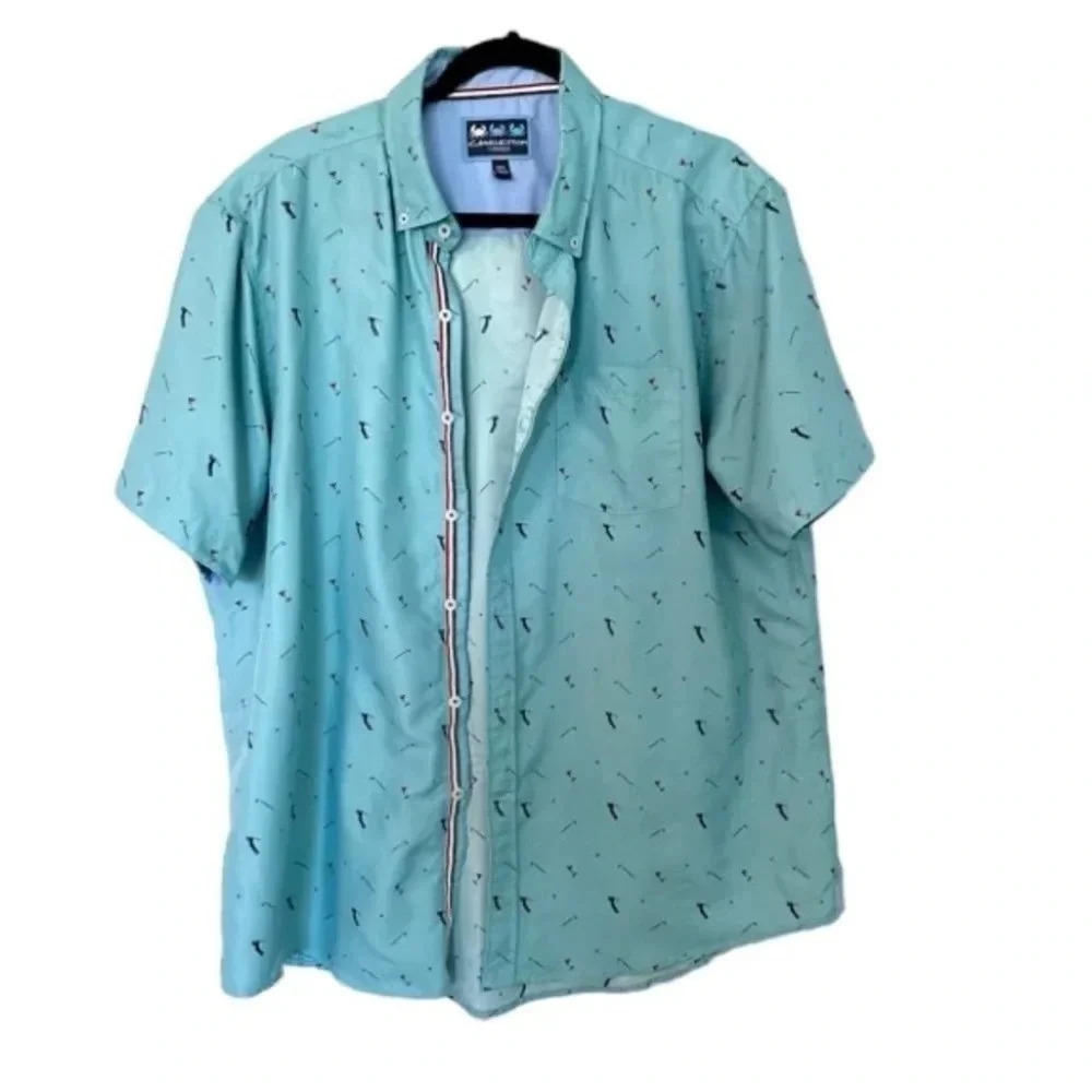 Charleston Threads Men's Short Sleeve Blue Golf Design Button Down Size XXL GUC